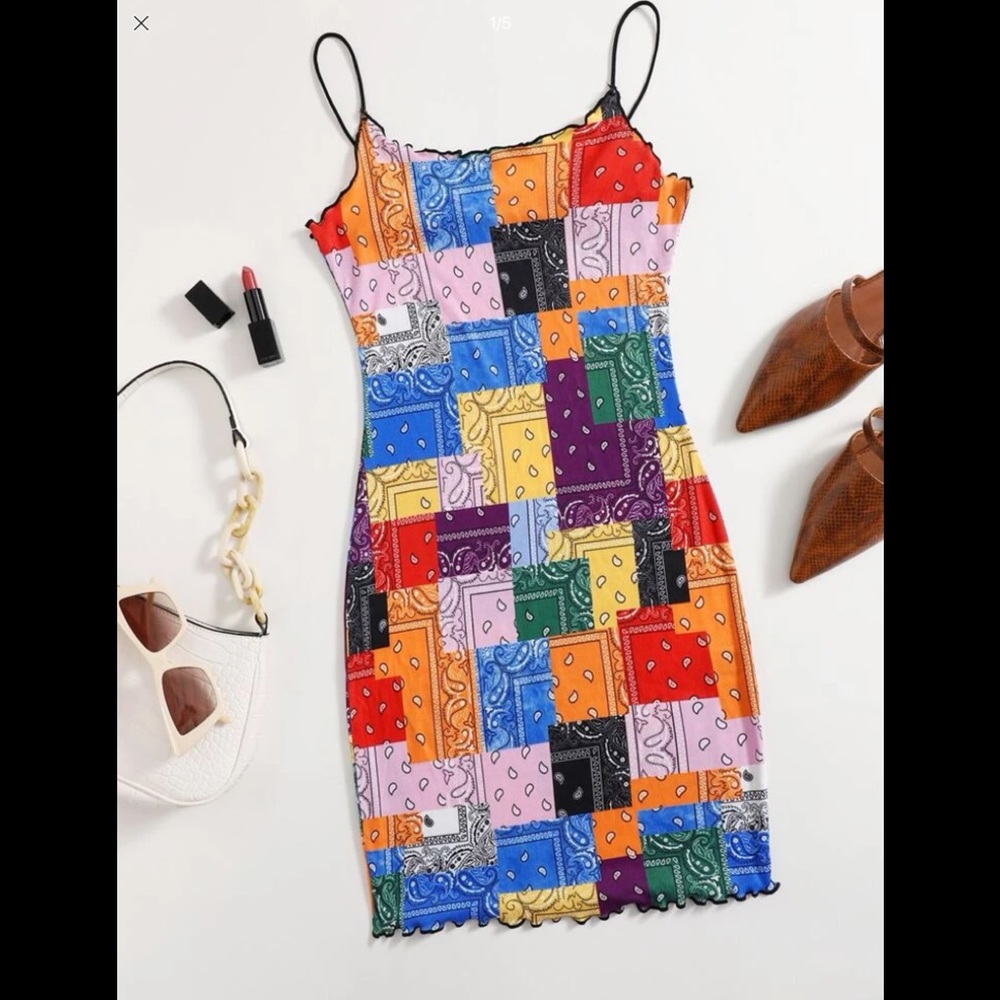 Lettuce Trim Bodycon Patchwork Dress